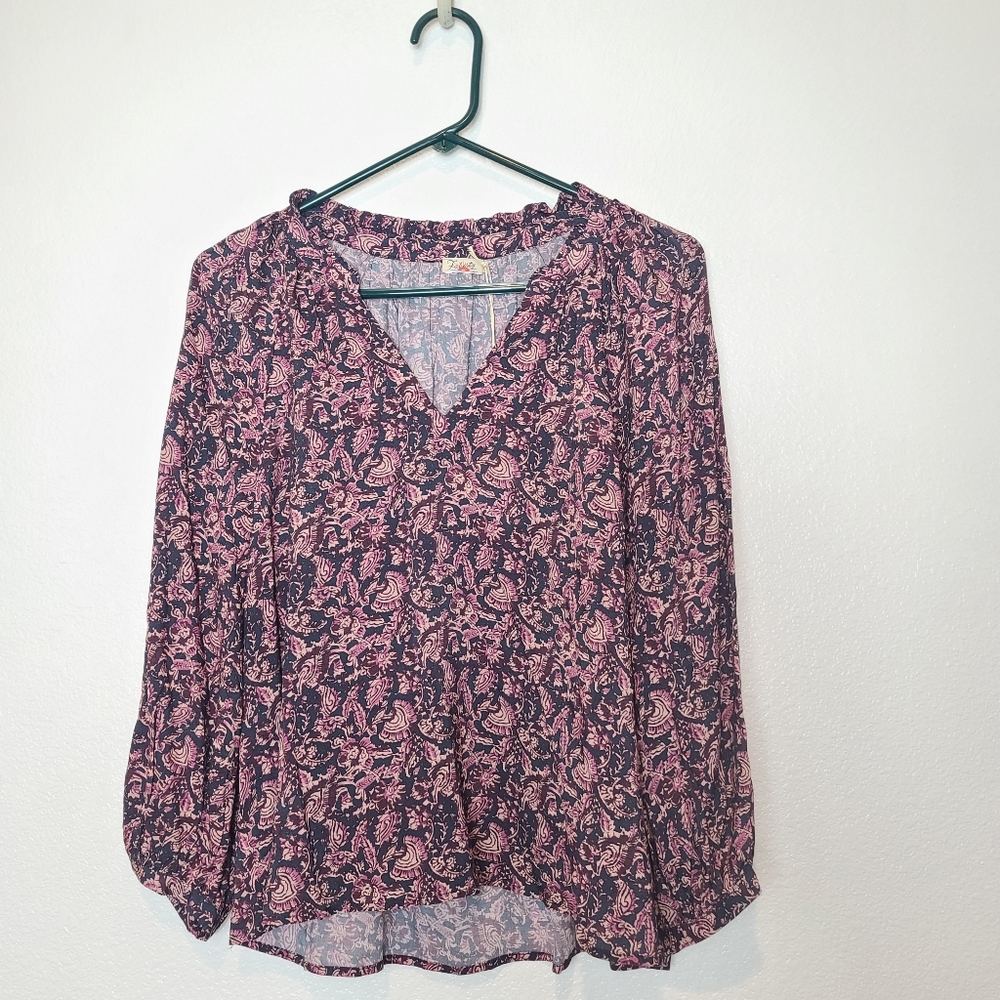 FAHERTY Portia Blouse Peasant Top in Fiona Block Print NWT Size Small - Picture 2 of 9
